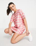 Urban Threads T-shirt Dress In Pink Diamond Print-multi