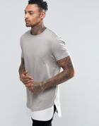 Asos Super Longline T-shirt With Stretch Neck And Waven Shirt Hem In Grey - Dim Gray