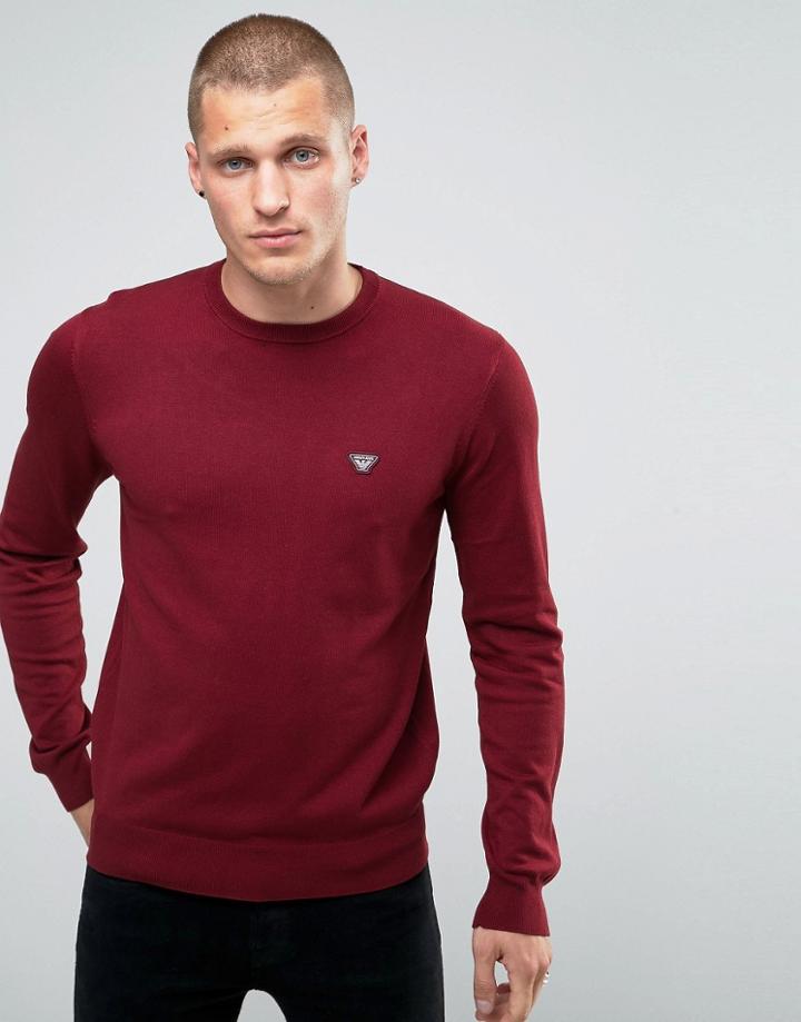 Armani Jeans Sweater With Crew Neck With Eagle Logo In Burgundy - Red