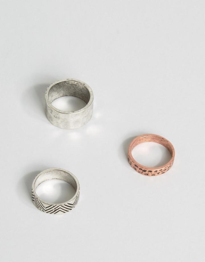 Asos Textured Ring Pack In Burnished Finish - Multi