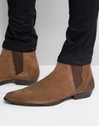 Asos Pointed Chelsea Boots In Brown Suede - Brown