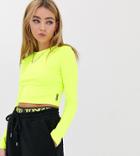 Crooked Tongues Long Sleeve Tight Crop Top In Neon - Green