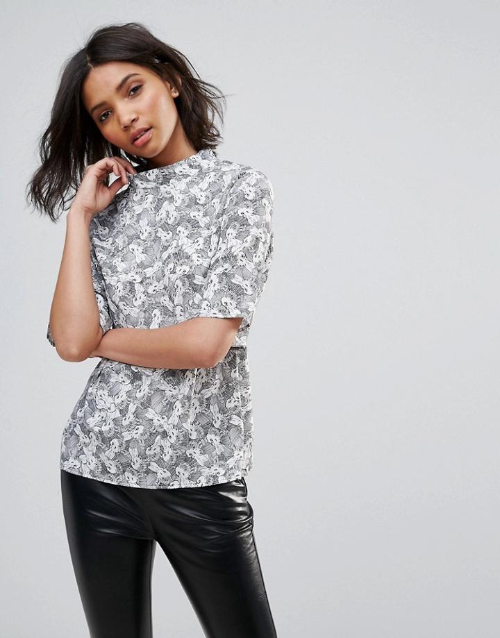 Neon Rose Bunny Boiler Print Shell Top - Black