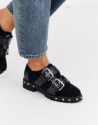 Asos Design Medium Chunky Studded Flat Shoes In Black