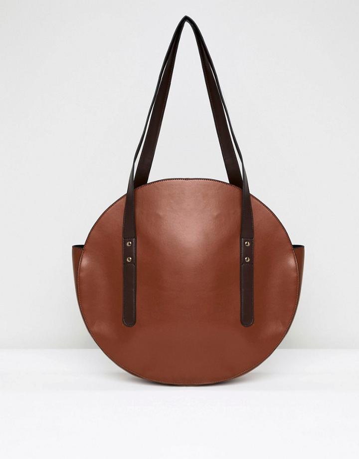 Asos Design Circle Shopper Bag With Hardware Detail - Tan