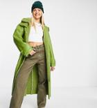 Collusion Longline Faux Leather Aviator In Green