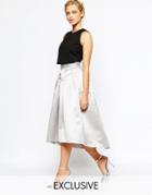 Closet Full Prom Midi Skirt In Sateen - Silver