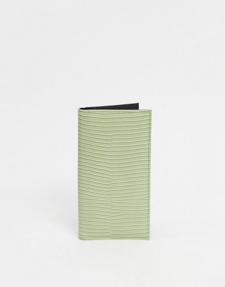 Asos Design Lizard Effect Foldover Wallet In Pale Green