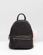 Pull & Bear Mini Backpack With Faux Fur Pom - Black