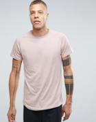 Selected Homme Longline Raglan T-shirt With Curved Hem - Pink