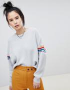 Pull & Bear Stripe Sleeve Sweater In Gray - Gray