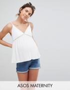 Asos Maternity Crinkle Cami With Lace Insert - White