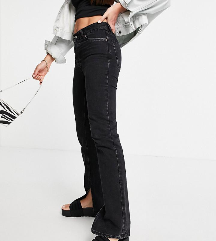 Asos Design Tall Organic Cotton Blend Mid Rise '90's' Straight Leg Jeans In Washed Black With Split Hem