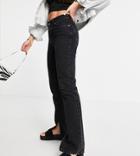Asos Design Tall Organic Cotton Blend Mid Rise '90's' Straight Leg Jeans In Washed Black With Split Hem