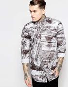 Asos Shirt In Brush Print With Long Sleeves - Black And White