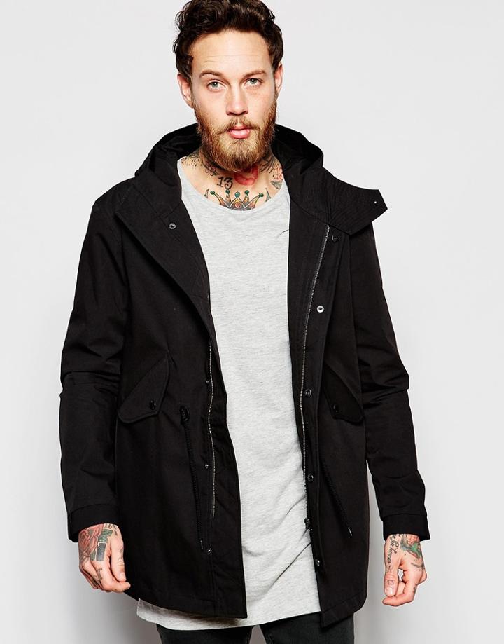 Edwin Parka Jacket Transit Coated In Black - Black