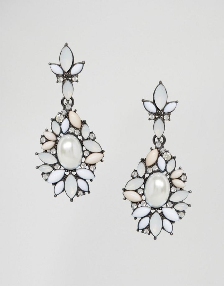 Lipsy Ornate Flower Drop Earrings - Silver