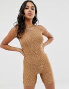 Motel Shorts Unitard In Shine Leopard-brown