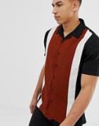 New Look Viscose Revere Shirt In Black Stripe - Tan