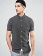 Solid Short Sleeved Knitted Shirt In Texture And Regular Fit - Black