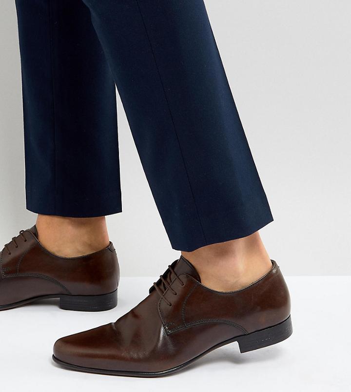 Asos Wide Fit Derby Shoes In Brown Leather