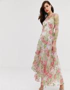 Asos Edition Cutabout Maxi Dress In Red Embroidered Floral - Multi