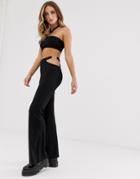 Motel High Waist Flared Pants With Cut Out Chain Detail Two-piece-black