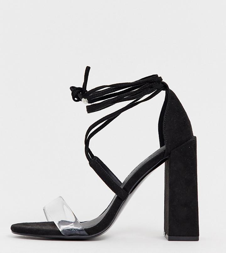 Asos Design Wide Fit Hadley Barely There Block Heeled Sandals - Black