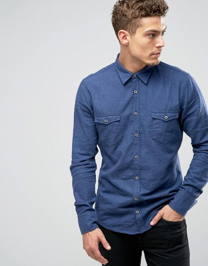 Boss Orange Edoslime Slim Shirt Flannel Melange - Navy