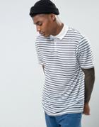 Asos Relaxed Stripe Polo Shirt In Linen Look Fabric - White