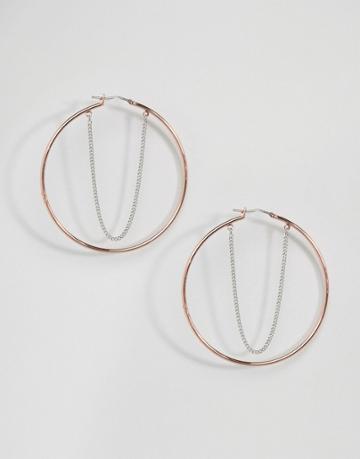 Fiorelli Hoop Earrings With Chain Detail (+) - Gold
