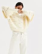 Asos Design Sweater With Shoulder Trim Detail-cream