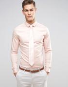 Asos Skinny Wedding Shirt In Pink Sateen - Pink