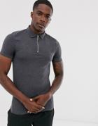 Asos Design Organic Muscle Fit Jersey Polo With Zip Neck In Gray