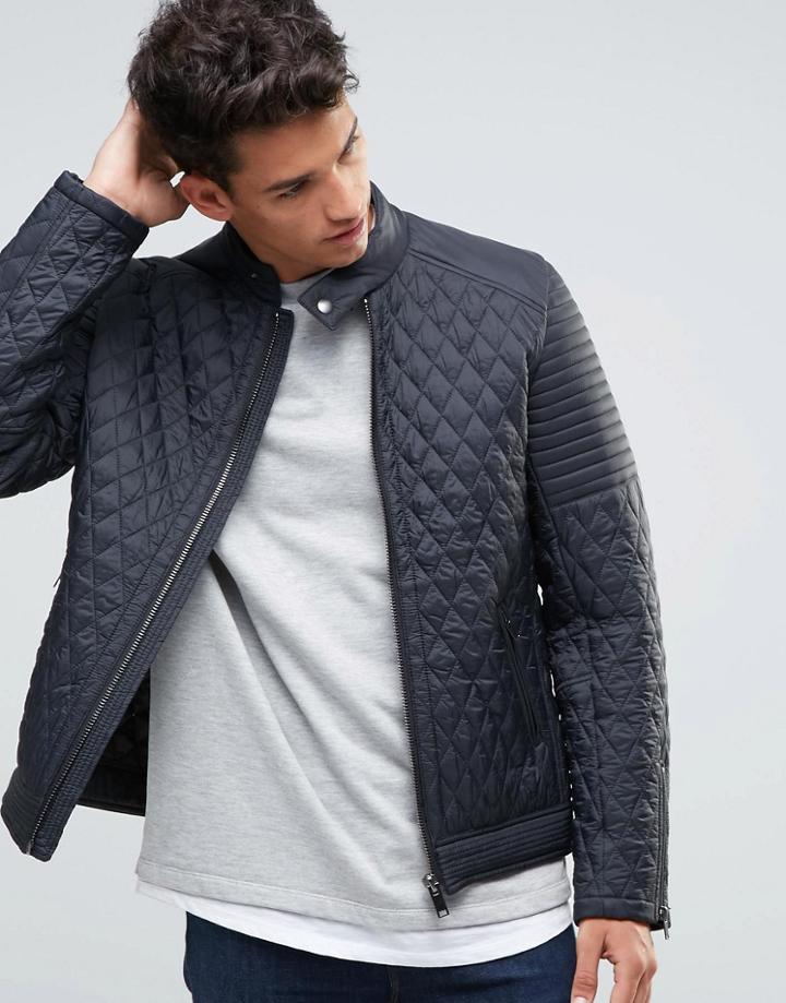 Asos Quilted Racing Biker Jacket In Black - Black