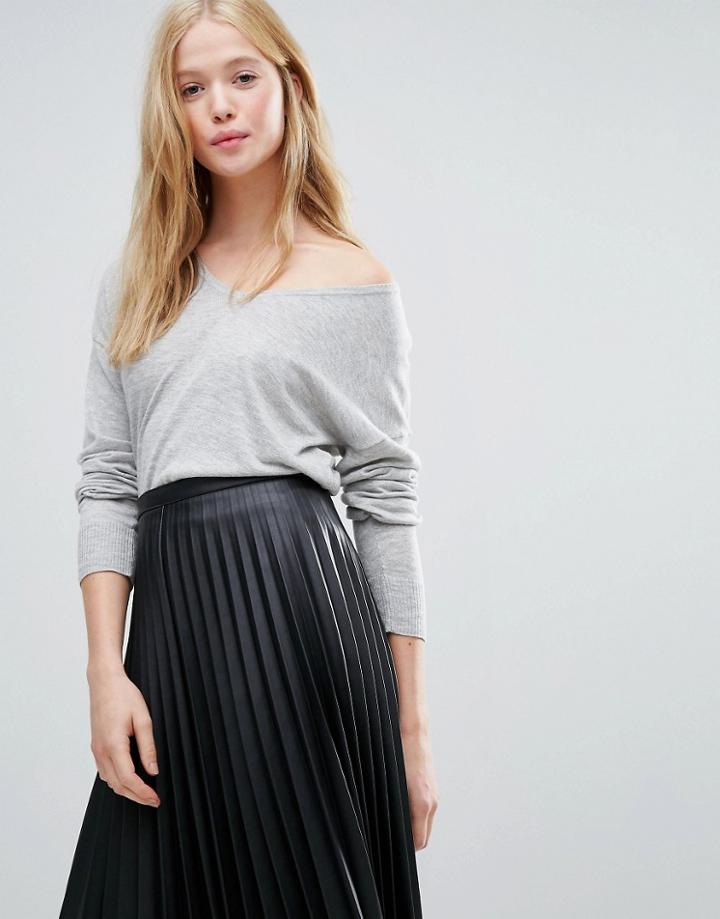 Gestuz Sky V Neck Long Sleeved Top - Gray