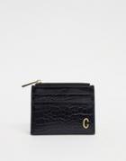 Asos Design Personalized C Coin Purse & Cardholder In Black Croc