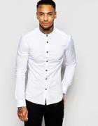 Asos Skinny Fit Shirt With Grandad Collar And Contrast Buttons - White