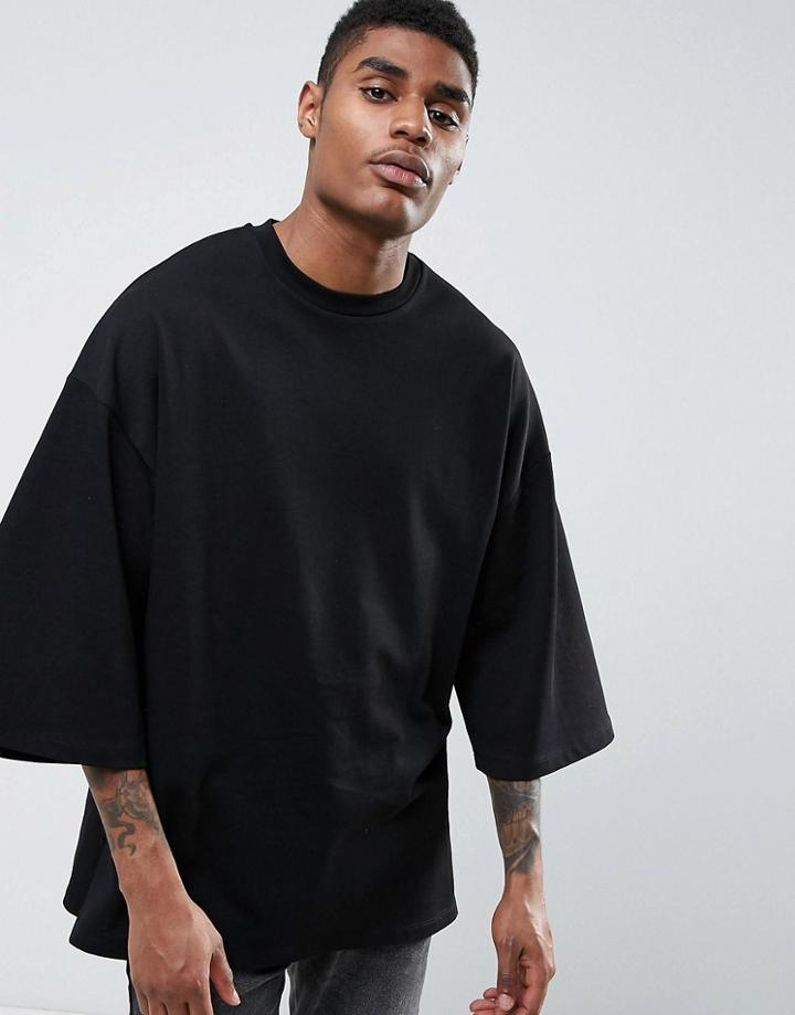 Asos Oversized T-shirt With Extreme Wide Sleeves In Black Heavyweight Jersey - Black