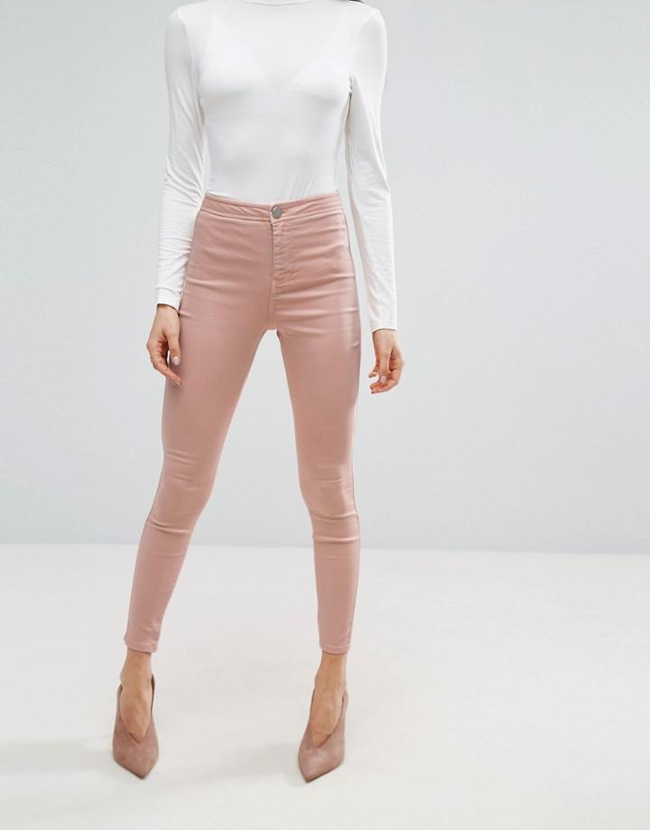 Asos Rivington High Waist Denim Jeggings In Washed Pink - Pink