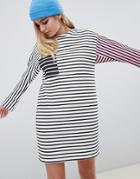 Asos Design Color Block Stripe Sweat Dress-multi