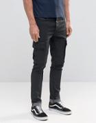 Kubban Denim Coated Cargo Jean With Pockets - Black
