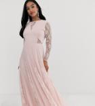 Asos Design Petite Maxi Dress With Long Sleeve And Lace Paneled Bodice - Pink