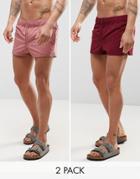 Asos Swim Shorts 2 Pack In Dark Pink & Burgundy Super Short Length Save - Multi