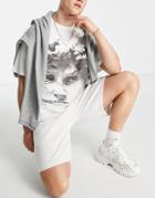 Asos Design Oversized Jersey Shorts In White Heather