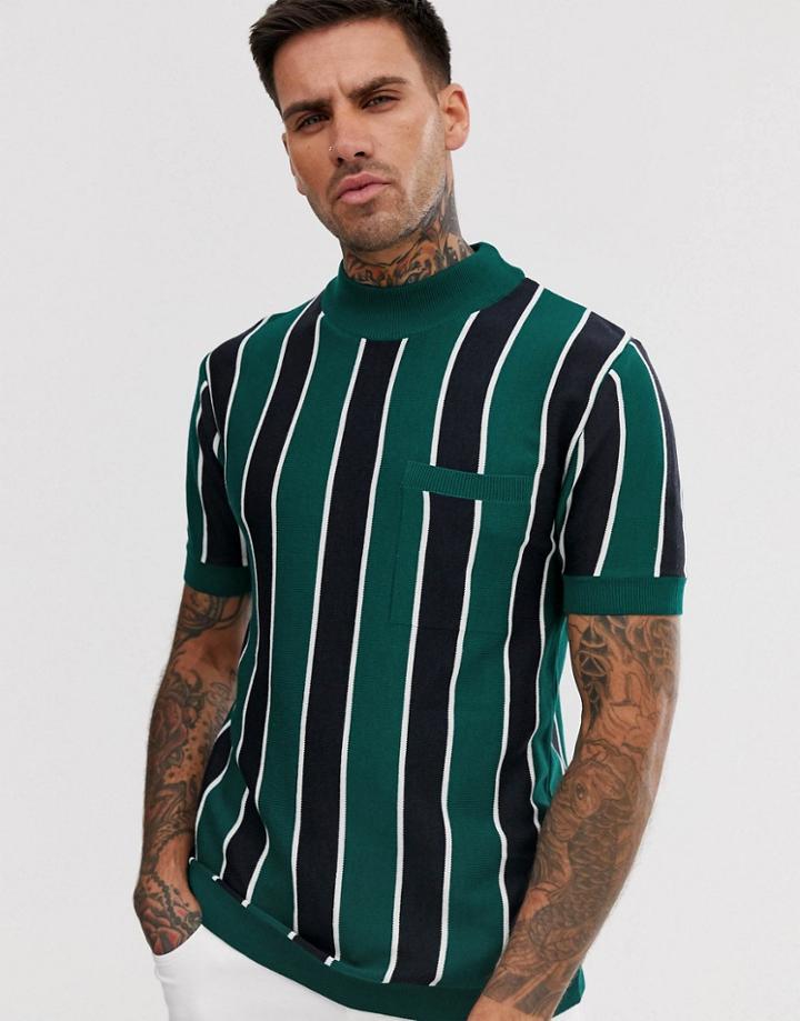 River Island Knitted Top With Turtleneck With Green Stripes