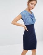 Closet Polka Contrast Cowl Neck Dress - Blue
