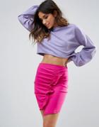 Missguided Balloon Sleeve Cropped Acid Wash Sweat Top - Purple