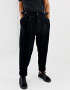 Asos Design Wide Balloon Pants In Black Cord With Pleats - Black