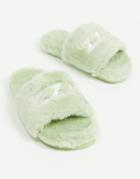 Monki String Recycled Faux Fur Slippers In Green